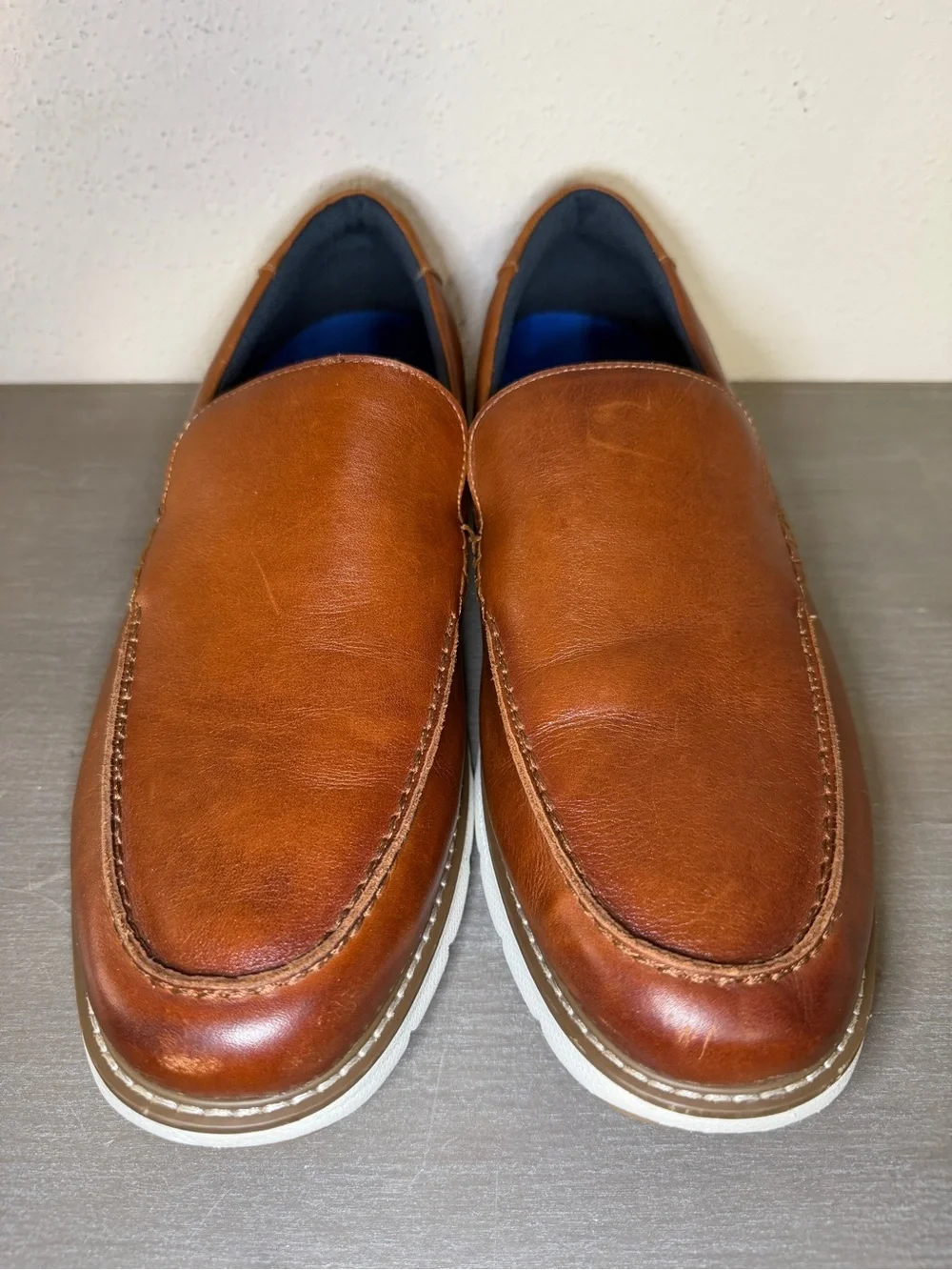 Men Florsheim Frenzi Toe Venetian Loafer Walking Shoes Cognac Leather Size 12W